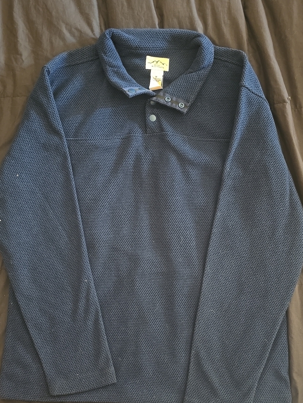 Men's Blue Mountain Navy Knit Long-Sleeve Polo Shirt Sz Med NWT